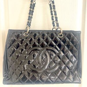 CHANEL Patent Grand Shopping Tote GST Black